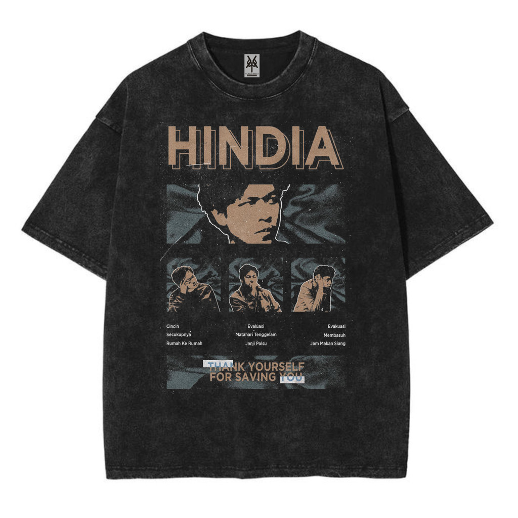 Kaos oversize hindia membasuh group musik washed washing vintage tee