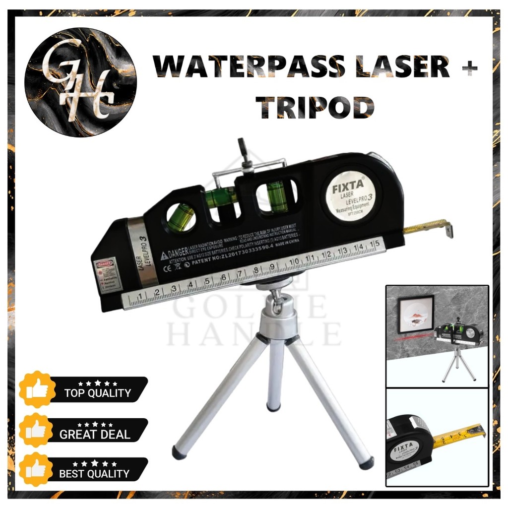 Waterpass Fixta Level Pro 3 Penggaris Laser Waterpass Meteran Laser include Tripod 250 Cm Laser
