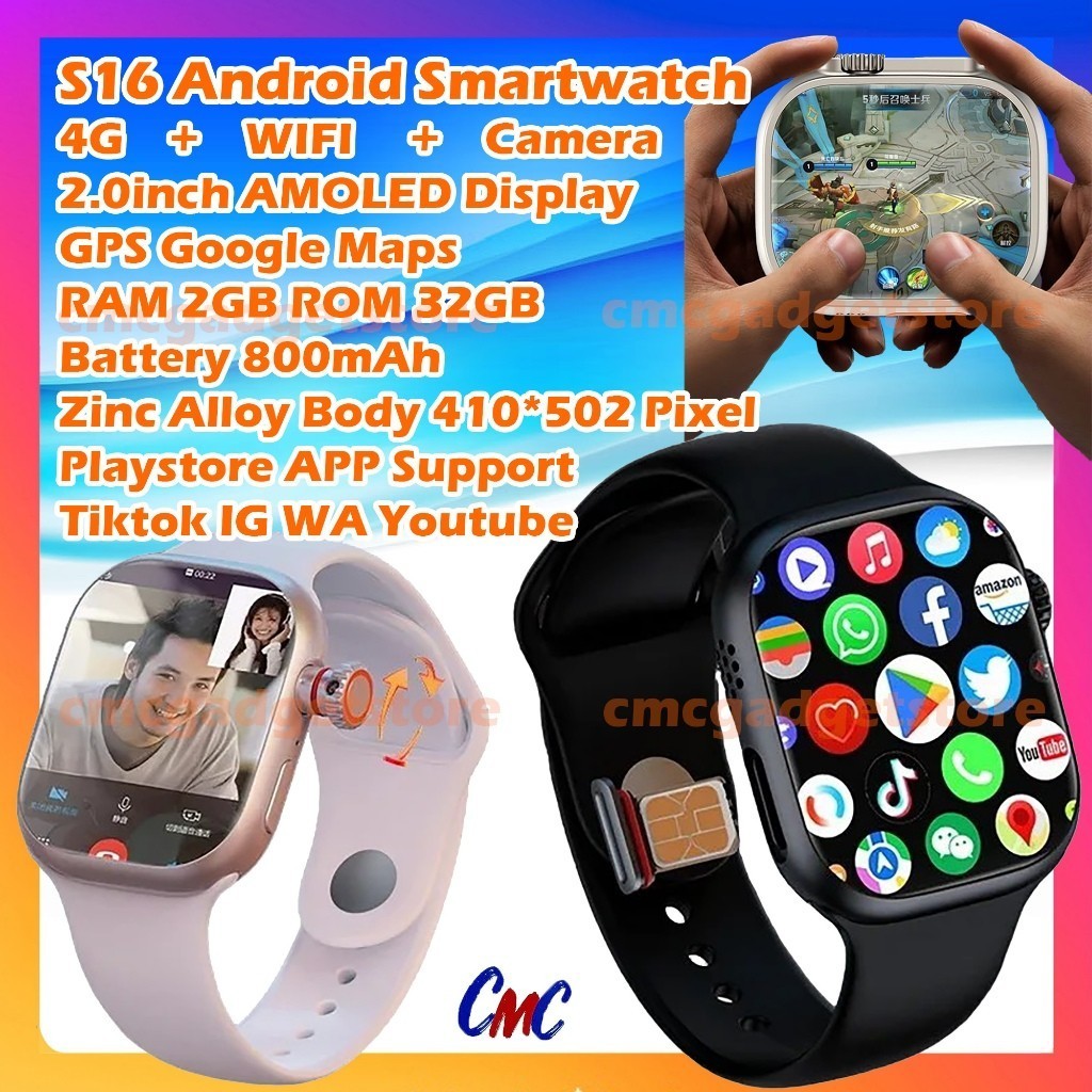 [HOTTEST PROMO] S16 Pro Max Ultra Smartwatch 4G Wifi Android Playstore AMOLED Watch Pria Wanita Upgr