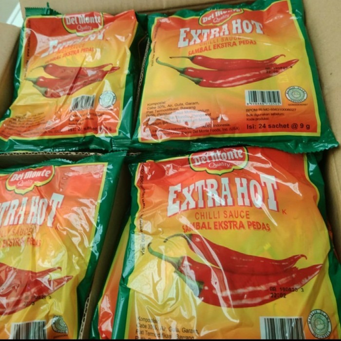 

Saos Extra Hot Delmonte Sachet per dus isi 20 bungkus GOJEK GRAB