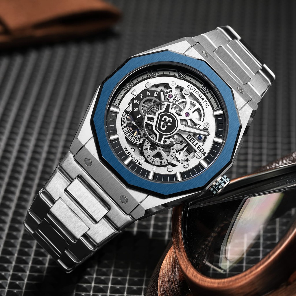 Jam Tangan Pria Belleda 9568 Automatic Sakelton Strap Ranntai Anti Air 3Atm Original Garansi Inter