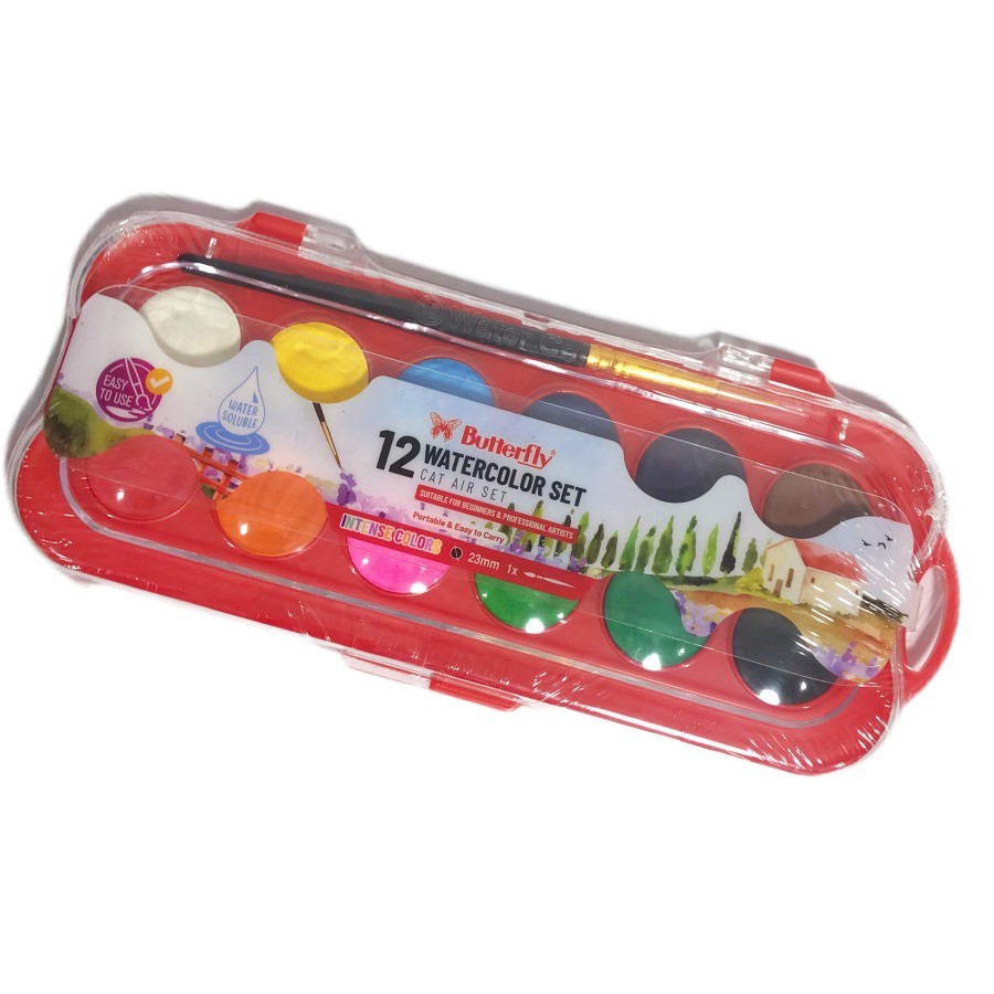 

BUTTERFLY WATERCOLOR SET 12 + 1 BRUSH ROUND / CAT AIR SET 36 FREE KUAS