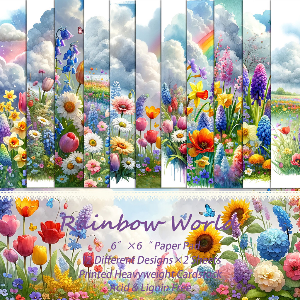 

24sheets(12patterns) Rainbow Forest Theme Scarapbookpaper Pads,Perfect for Mini Gift Packaging,journal supplie,Arts Crafts,Scrap