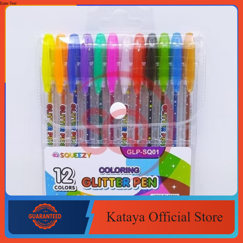 Pulpen Gel Warna Glitter / Glitter Pen Squeezy 12 Warna