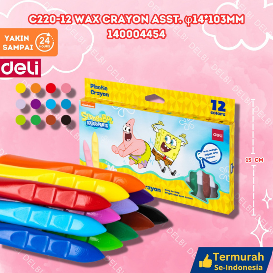 

DELI - CRAYON PLASTIC WARNA / PEWARNA CRAYON EC220 EDISI SPONGEBOB C220-12 Wax Crayon Asst. 14x103mm C220-24 Wax Crayon Asst. 14x103mm