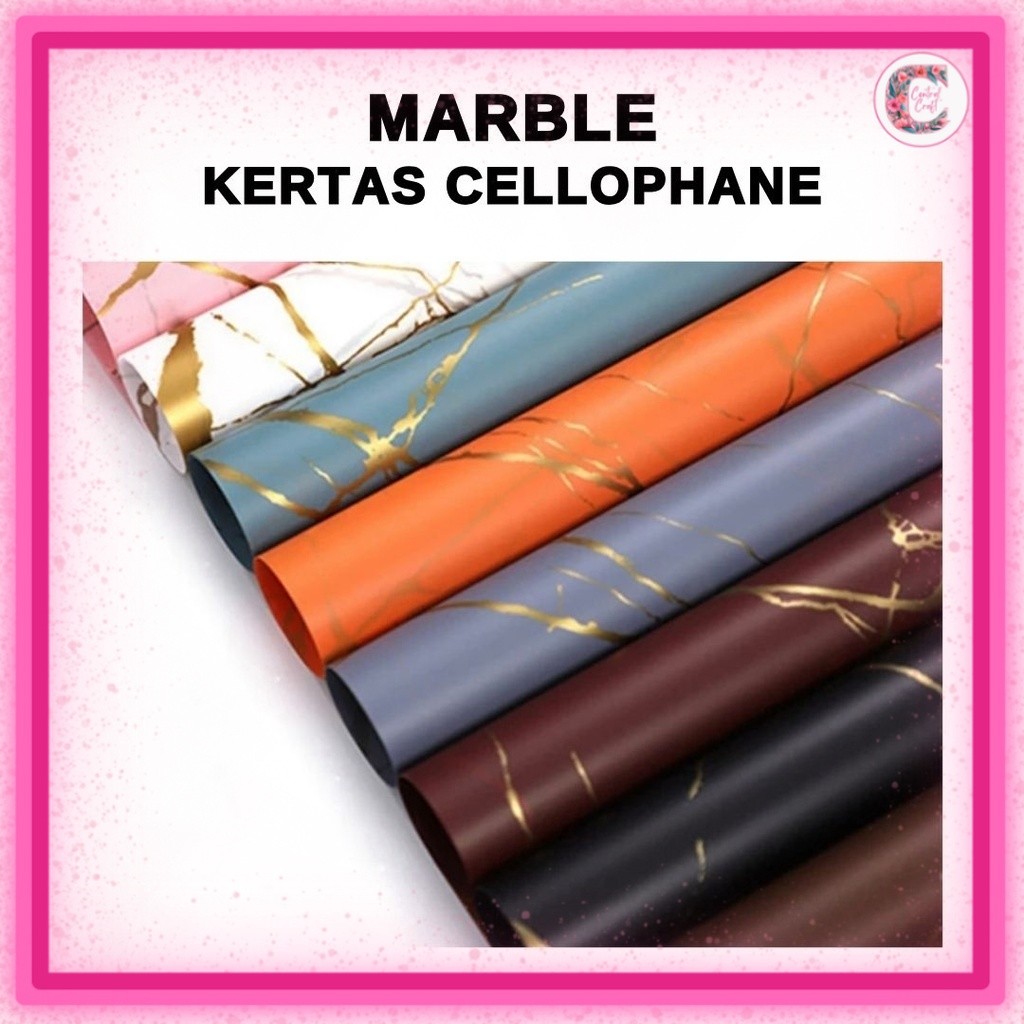 

(5 LEMBAR) Flower Wrapping MARBLE Cellophane / Kertas Buket Bunga