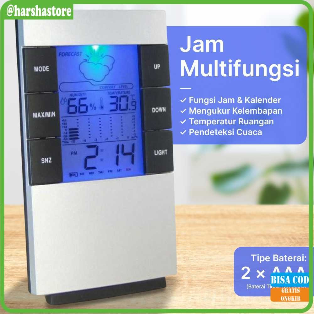 

Weather Station Humidity Temperature Alarm Desk Clock Jam Alarm - 3210