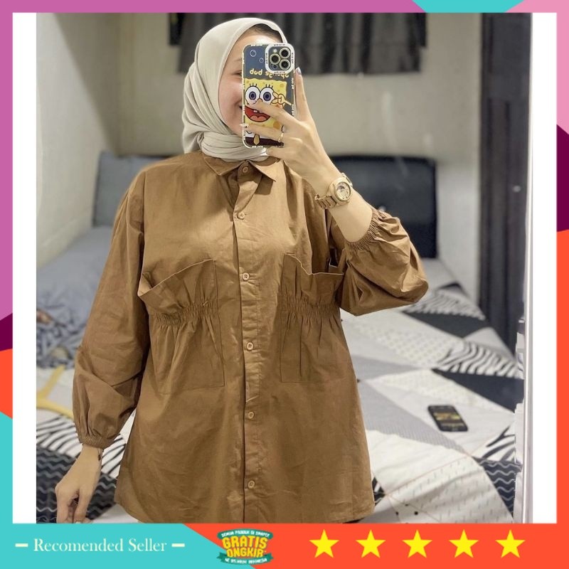 TERMURAH BAJU KEREN / Cantika Top Linen - Kemeja Linen Pocket - Atasan Baju Wanita - Blouse Linen Wa