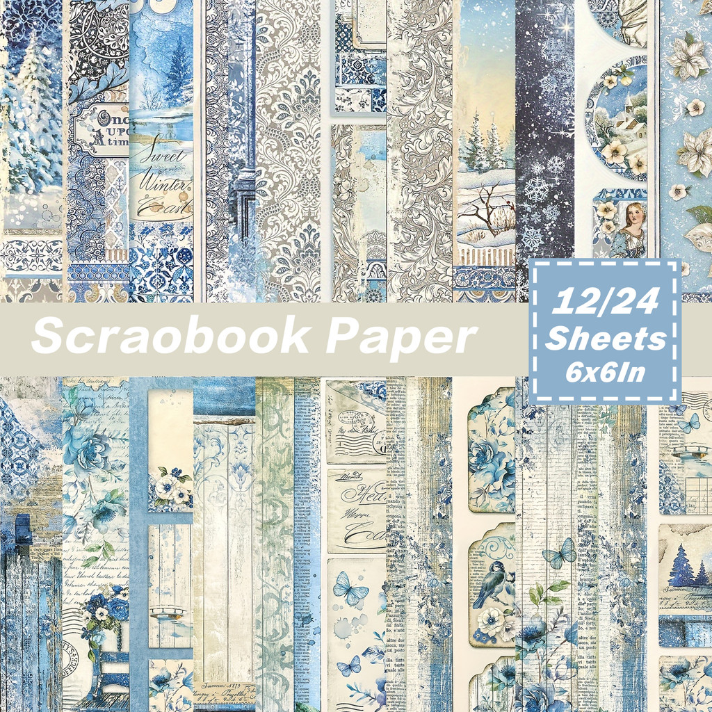 

12/24 Sheets Aesthetic Blueland Scrapbook Papers For DIY Crafts Gift Wrapping Junk Journal Photo Album Scrapbooking Supplies