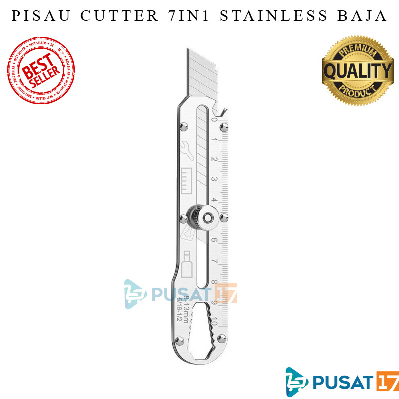 

PISAU CUTTER UTILITY 7IN1 STAINLESS PISAU CUTTER BAJA PISAU TUKANG SERBAGUNA 7 IN 1 PENGGARIS OBENG CUTTER ALAT PERTUKANGAN KULI ATK SEKOLAH KANTOR STEEL BOX CUTTER