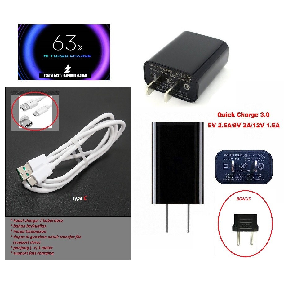 Usb type C kabel & adaptor  charger Xiaomi black shark 3 - black shark 3 pro - black shark 3s