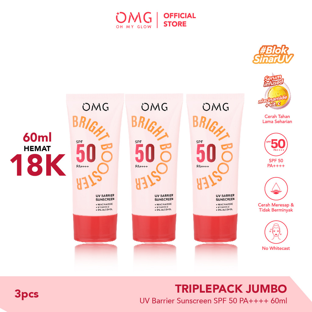 [TRIPLEPACK JUMBO] OMG OH MY GLOW UV Barrier Sunscreen SPF 50 PA++++  60 ml - Sunscreen - Mencerahka