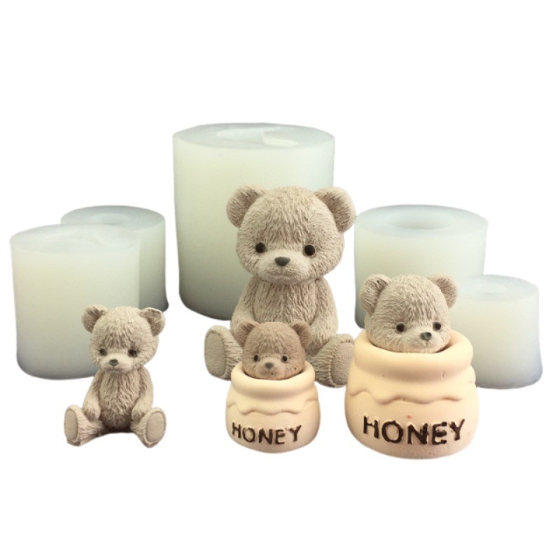 

1pc Teddy Bear Honey Jar Little Bear Candle Silicone Mold Cake Baking Mould Aroma Candle Plaster Drip Mold for Home Decoration