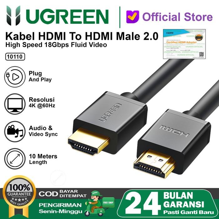 UGREEN Kabel HDMI To HDMI,HDMI To VGA 4K Ultra HD For Monitor,PC, etc - HD104 10M