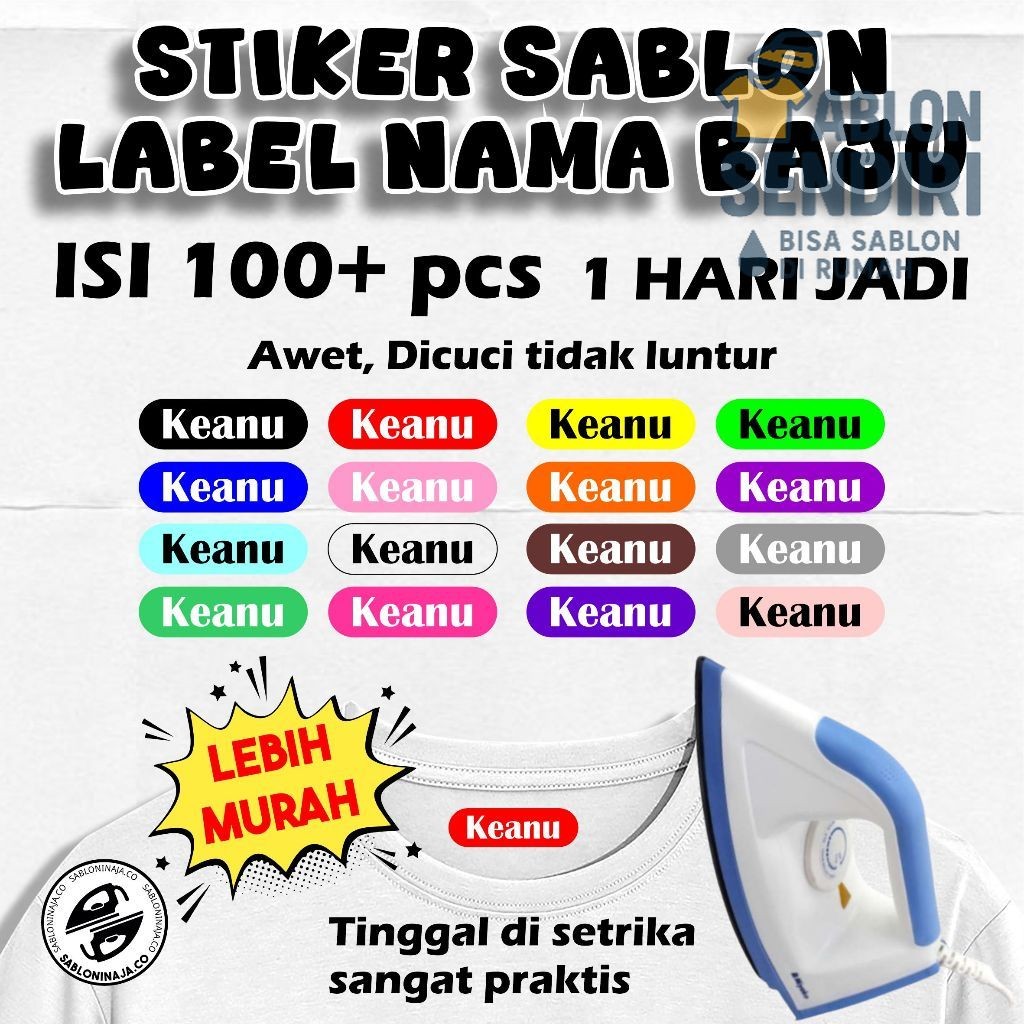 

Sehari Jadi! Lebih Murah! Stiker Sablon Label Nama Baju Stiker Custom Nama Label Printing Kain / Kaos Sablon Setrika Gratis Custom Nama Isi 100+ pcs ebih, Praktis Tinggal Setrika