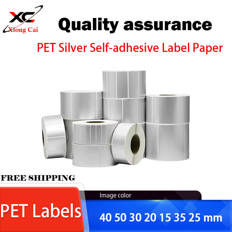 

PET Silver Self-adhesive Barcode Label Paper 100 90 80 70 60 40 50 30 20 15 35 25 mm Thermal Transfer Ribbon Printer Sticker