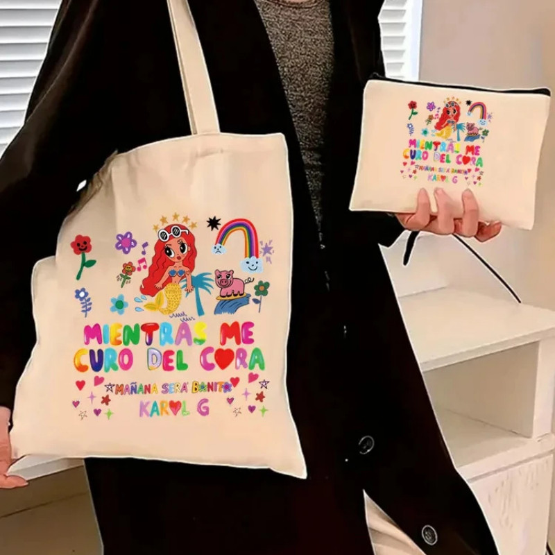 2pcs/set Tomorrow Will Be Nice Fashion Tote Ladies Cosmetic Organizer Karol G Merch Eco Large Capaci