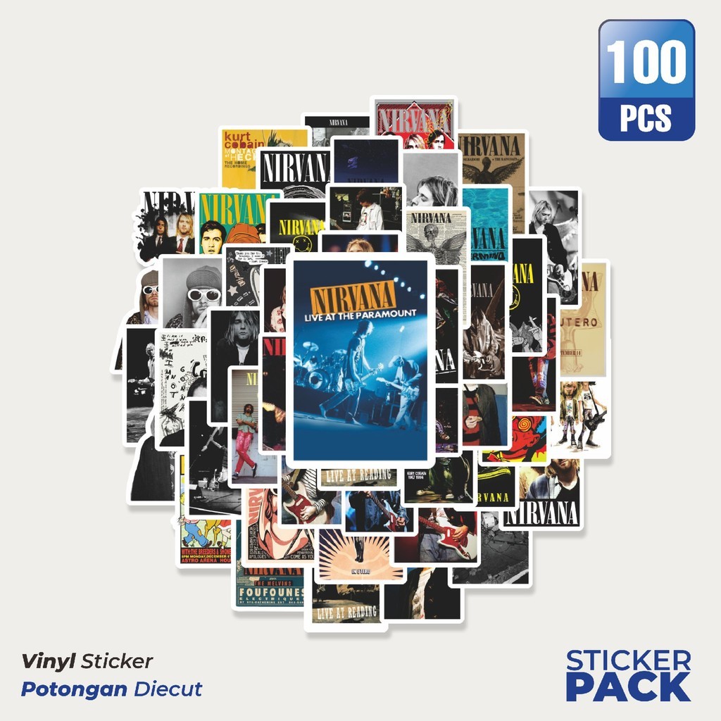 

100 PCS STIKER Poster Album Band Nirvana Waterproof Aesthetic- Untuk Laptop, Motor, dan Helm - Paper Stationery Pack