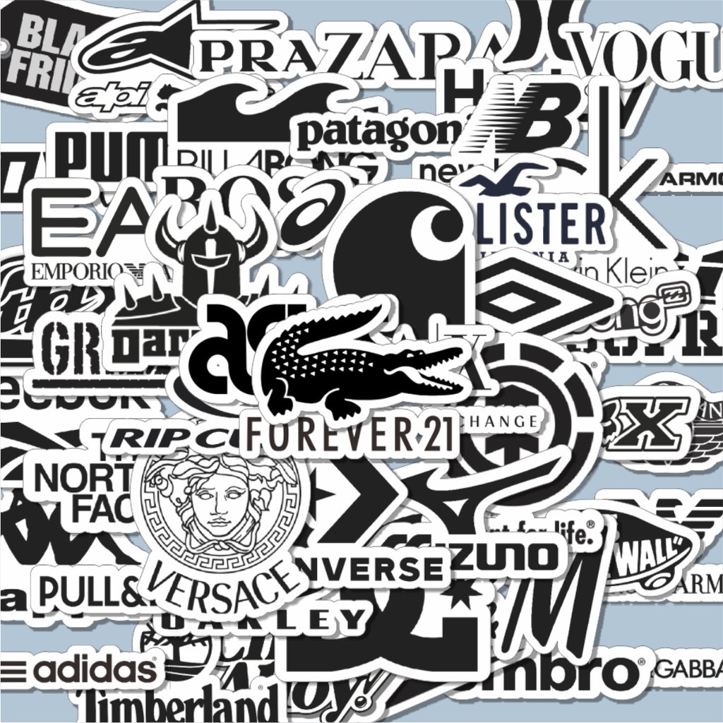 

Terbaru! 50 pcs Stiker Random Logo Brand Black & White Versi 3 Dekorasi Lucu Kreatif untuk Notebook, Skateboard, HP