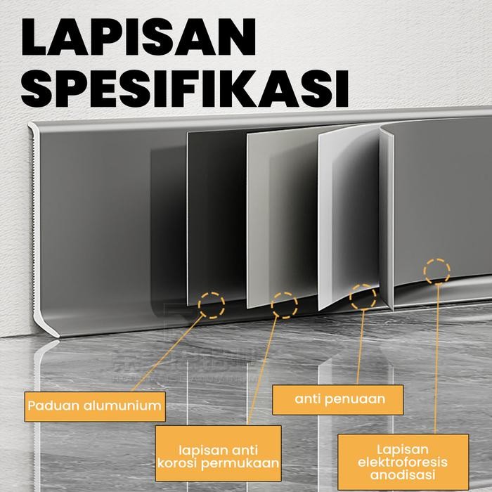 Skirting alumunium atau lis alumunium 2,5 m - gold, 8cm