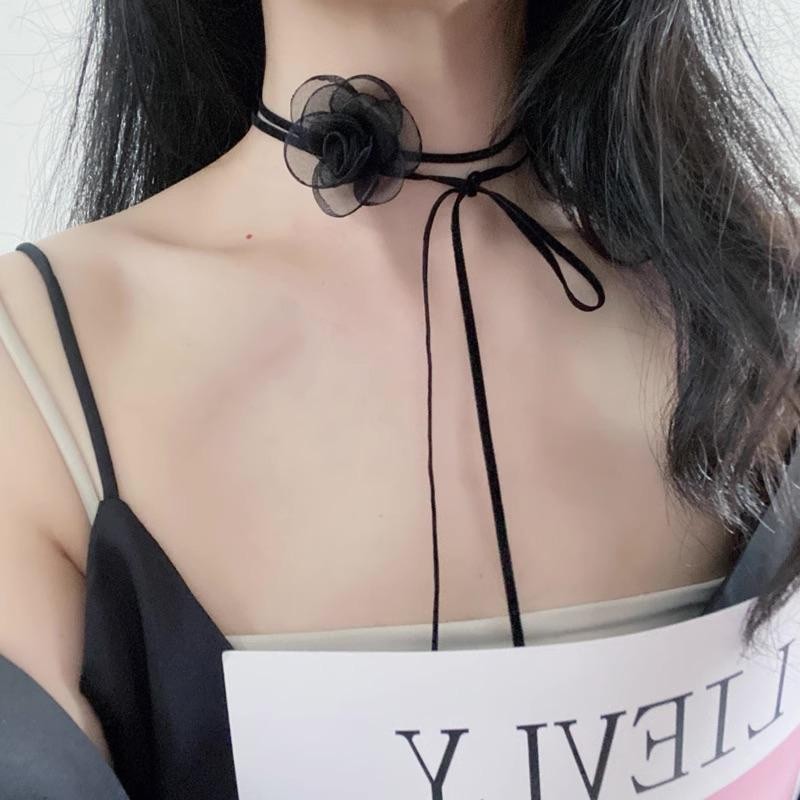 Kalung Choker Bunga HItam Mawar Fashion Korea Cheapy