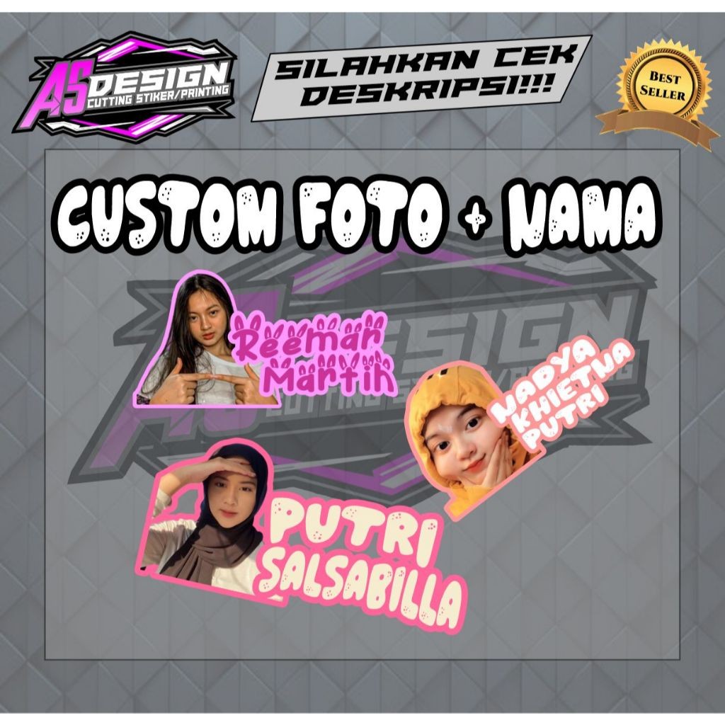 STIKER CUSTOM FOTO DAN NAMA STIKER CUSTOM BUAT SOFCASE/MOTOR BAHAN VINYL GLOSY A4