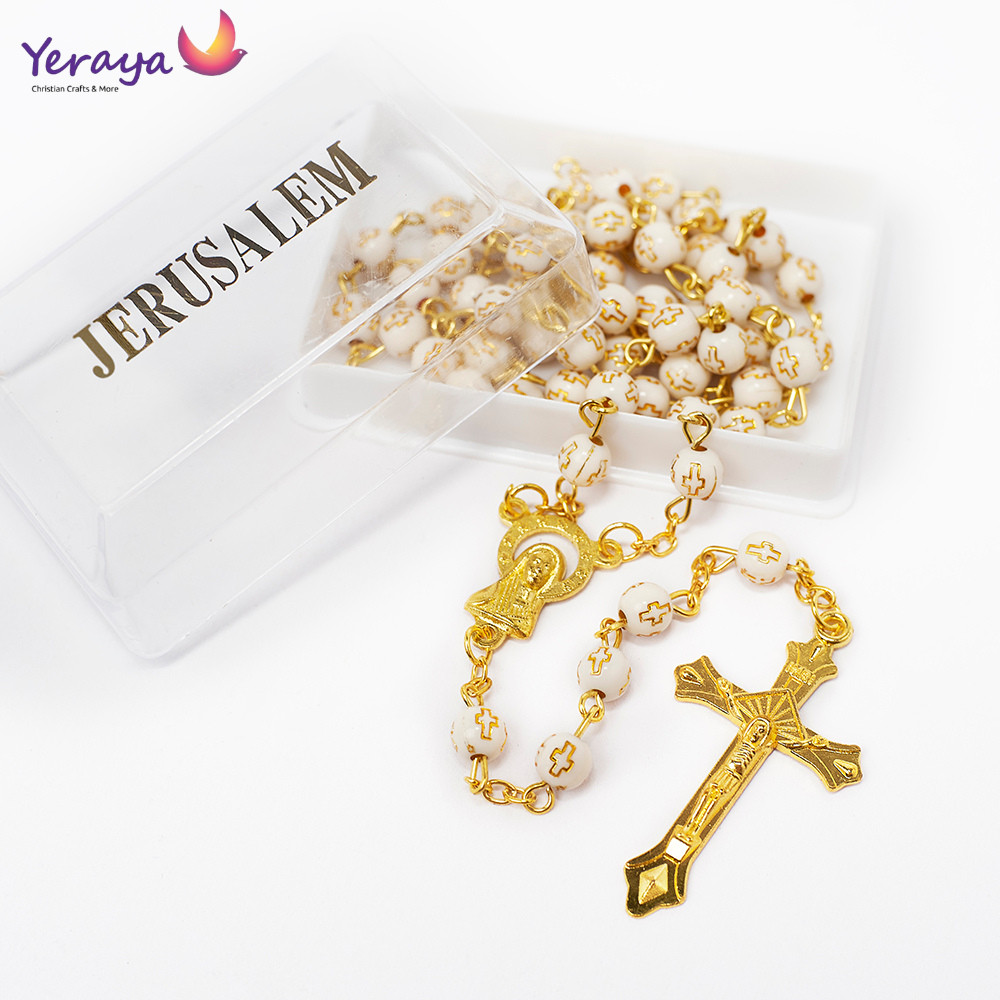 DISKON Rosario Classic Salib 6mm-Rosario Impor Souvenir Rosario Salib Katolik Kotak Jerusalem