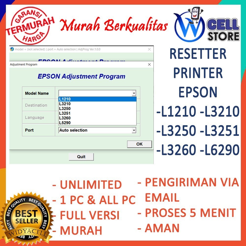 SOFTWARE RESETTER / RESET / RESETER PRINTER EPSON L1210 - L3210 - L3250 - L3251 - L3260 - L5290 UNLI