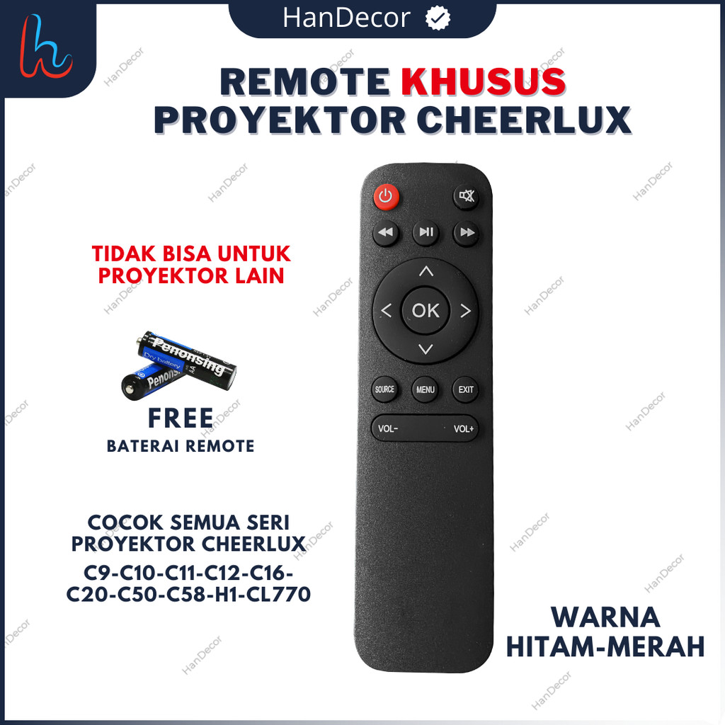 Free Baterai | Remote Proyektor Cheerlux CL770 - H1 - CL760 - C11 - C9 - C16 - C50 - C6B Compatible 