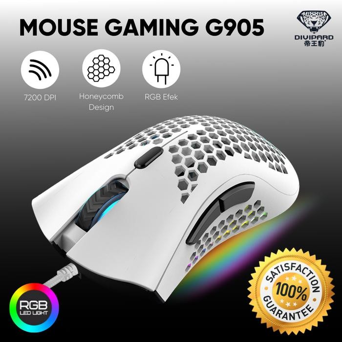 Divipard Mouse Gaming Honey Comb G905 RGB Effects 7200DPI Macro - Putih