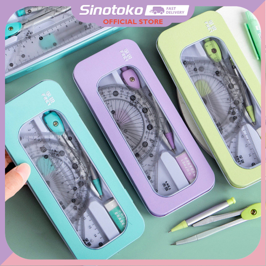 

7Pcs/Set Penguasa Kompas Kotak Besi Jangka Penggaris Jangka Busur Derajat Akurat Untuk Pelajar Sekolah Kokoh dan mudah digunakan