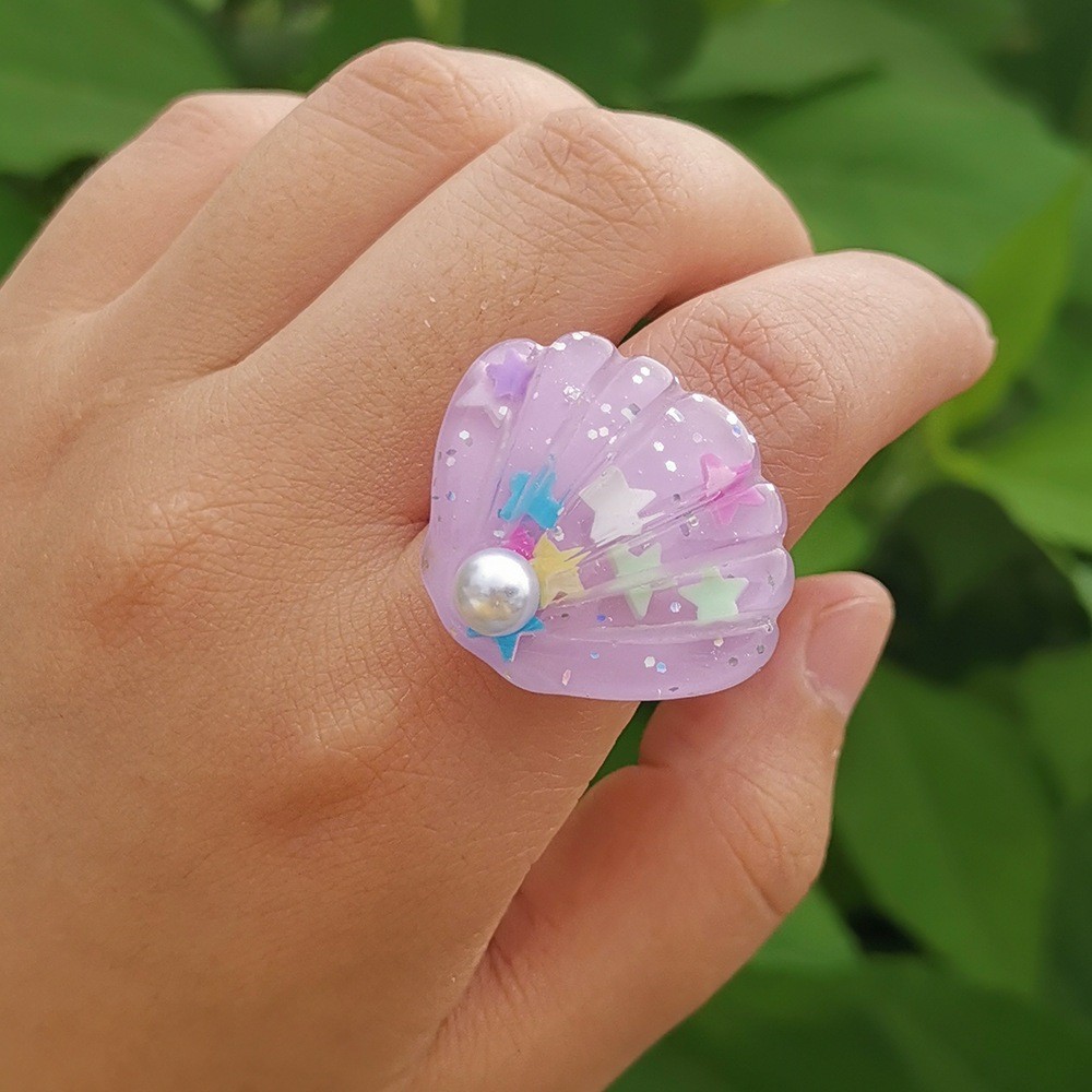 U-C Fashion,Cincin resin cangkang yang lucu, cincin kartun, cincin wanita.