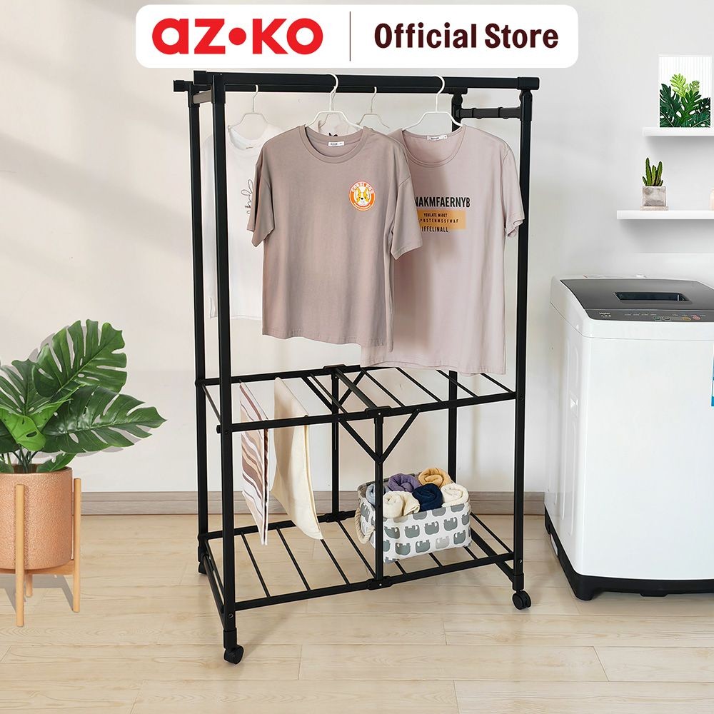 AZKO Stora Boxy Jemuran Baju Multifungsi - Hitam Tempat Jemur Baju Drying Rack Gantungan Laundry Per