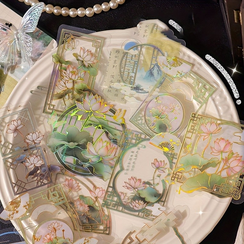 

20 pcs/pack Chinese style PET Bronzing Sticker package Chinese style ancient paste diy decorative Scrapbooking stickers