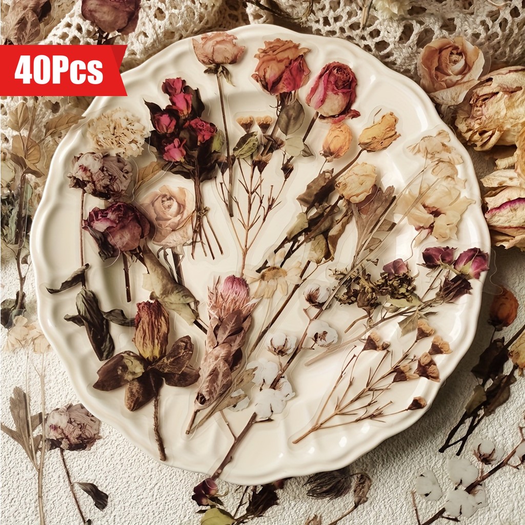 

40 pcs Rose Plant PET Stickers Flowers And Leaf Scrapbook Deco Sticker Label Diary stationery Junk Journal Planner Materials
