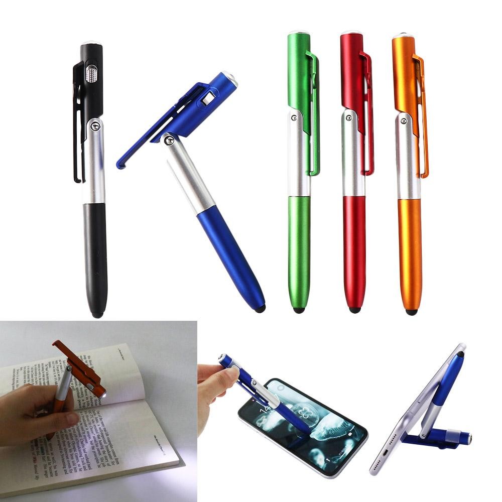 

Multifunctional Foldable School Students Stationery Writing Pen Stylus Pen Cellphone Holder Ballpoint Pen with LED Light