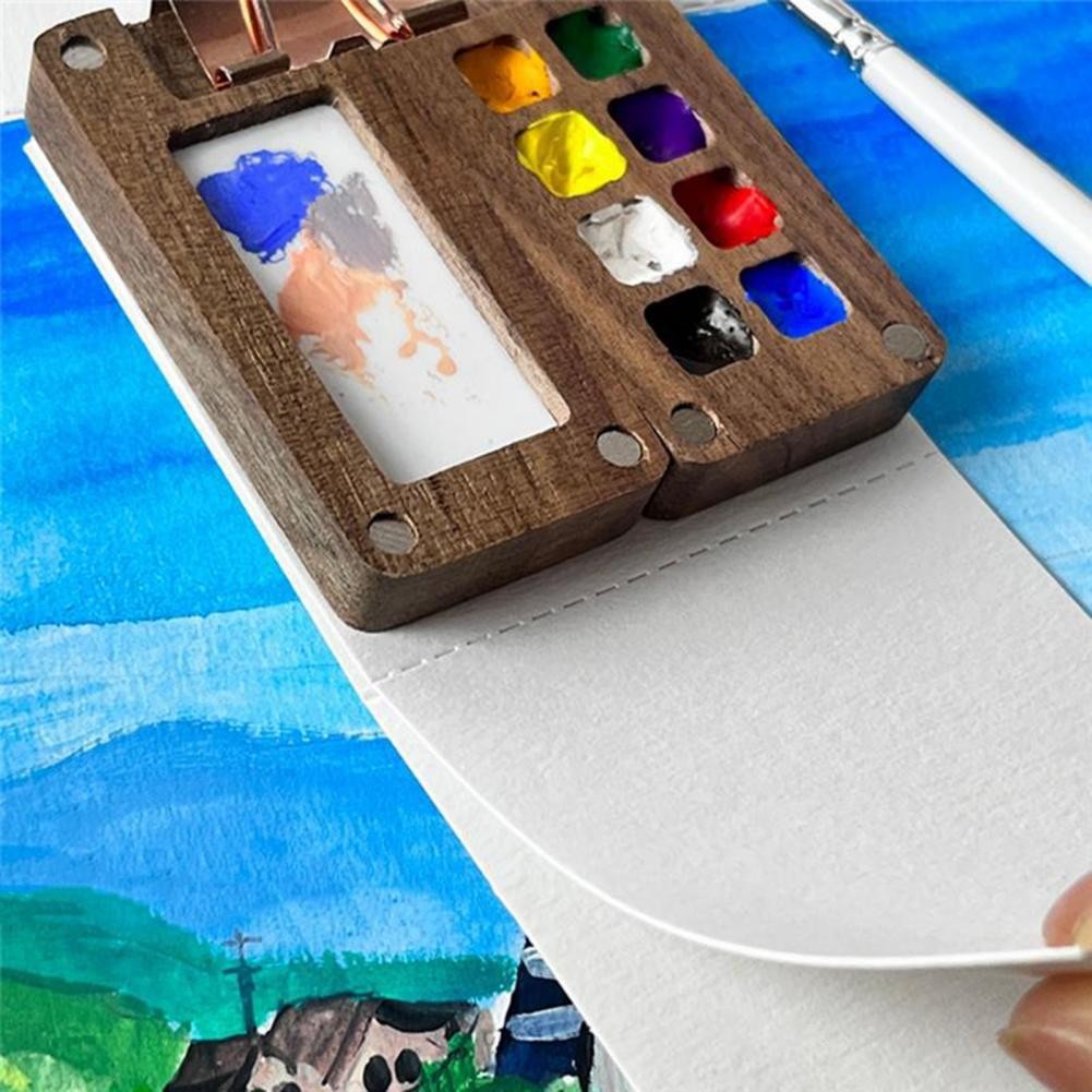 

Elegant Paint Palette Portable Multi-grids Wooden Paint Box Ideal Watercolor Palette for Home Outdoor Travel Use