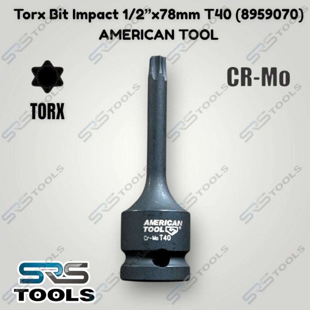 AMERICAN TOOL 8959070 Torx Bit Impact 1/2 Inch x T40 / Sambungan Kunci Sok Hitam Bintang 1/2" x T40