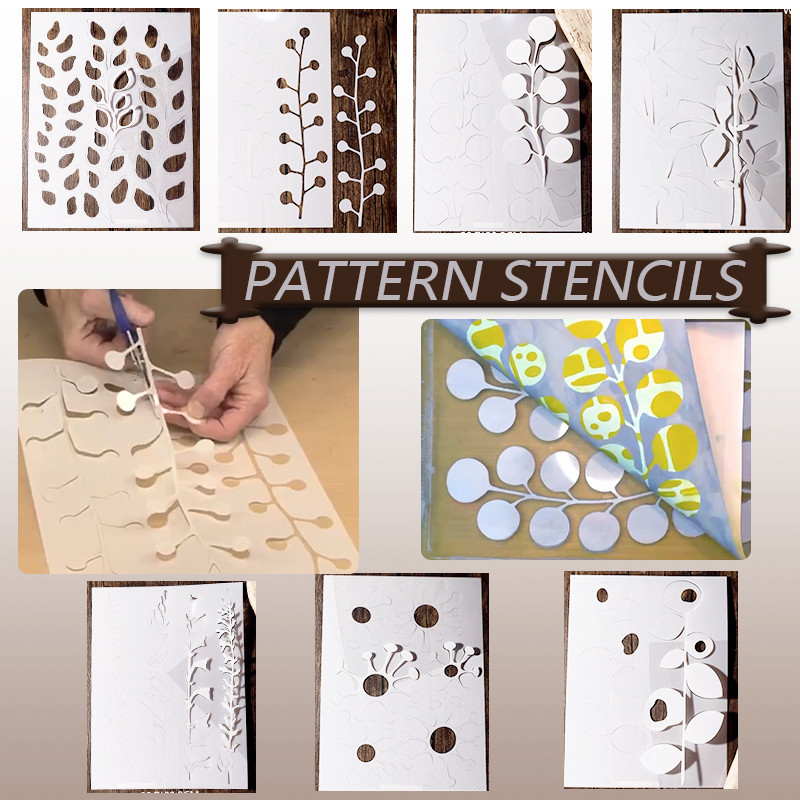 

7PCS Craft Stencils Set for Gelli Printing Masks Two-way Use in Mix Media Painting Big Size for Fabric Leather Wall Decoration