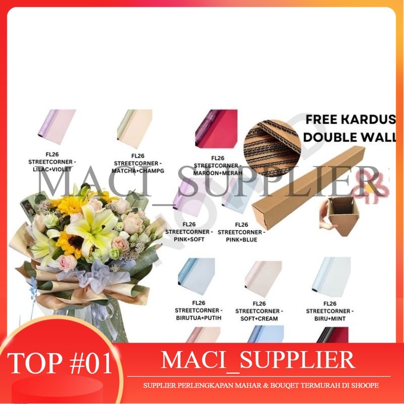 

FL26 STREETCORNER Kertas Bunga Paper Buket Motif Frame List Transparan Florist Cellophane