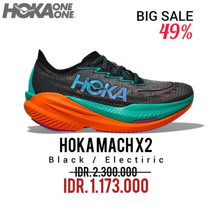 SEPATU RUNNING HOKA MACH X2 BLACK / ELECTRIC 100% ORIGINAL BNIB / SEPATU SNEAKERS PRIA DAN WANITA