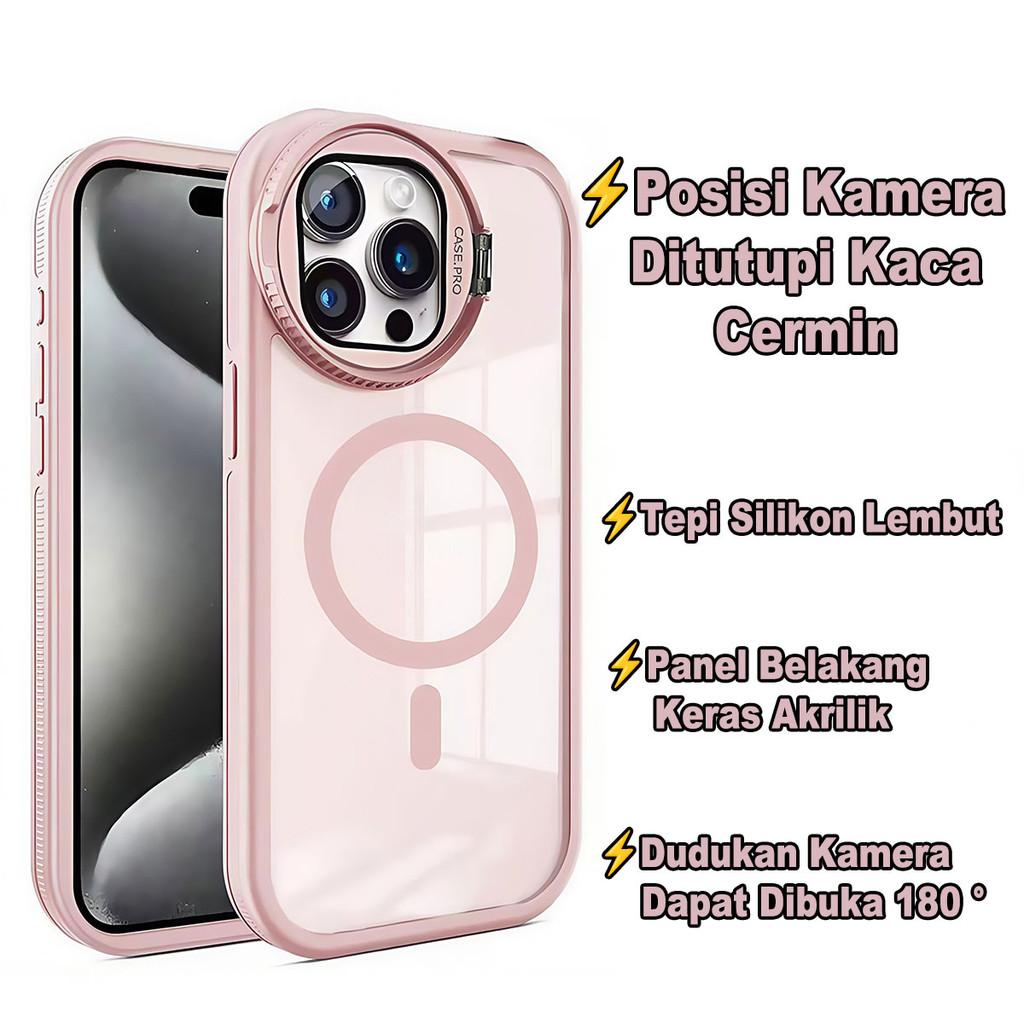 [ Kaca Penutup Kamera Tertutup sepenuhnya] 16PLUS Pink Folding Stand SoftcasePremium Soft Casing Sil