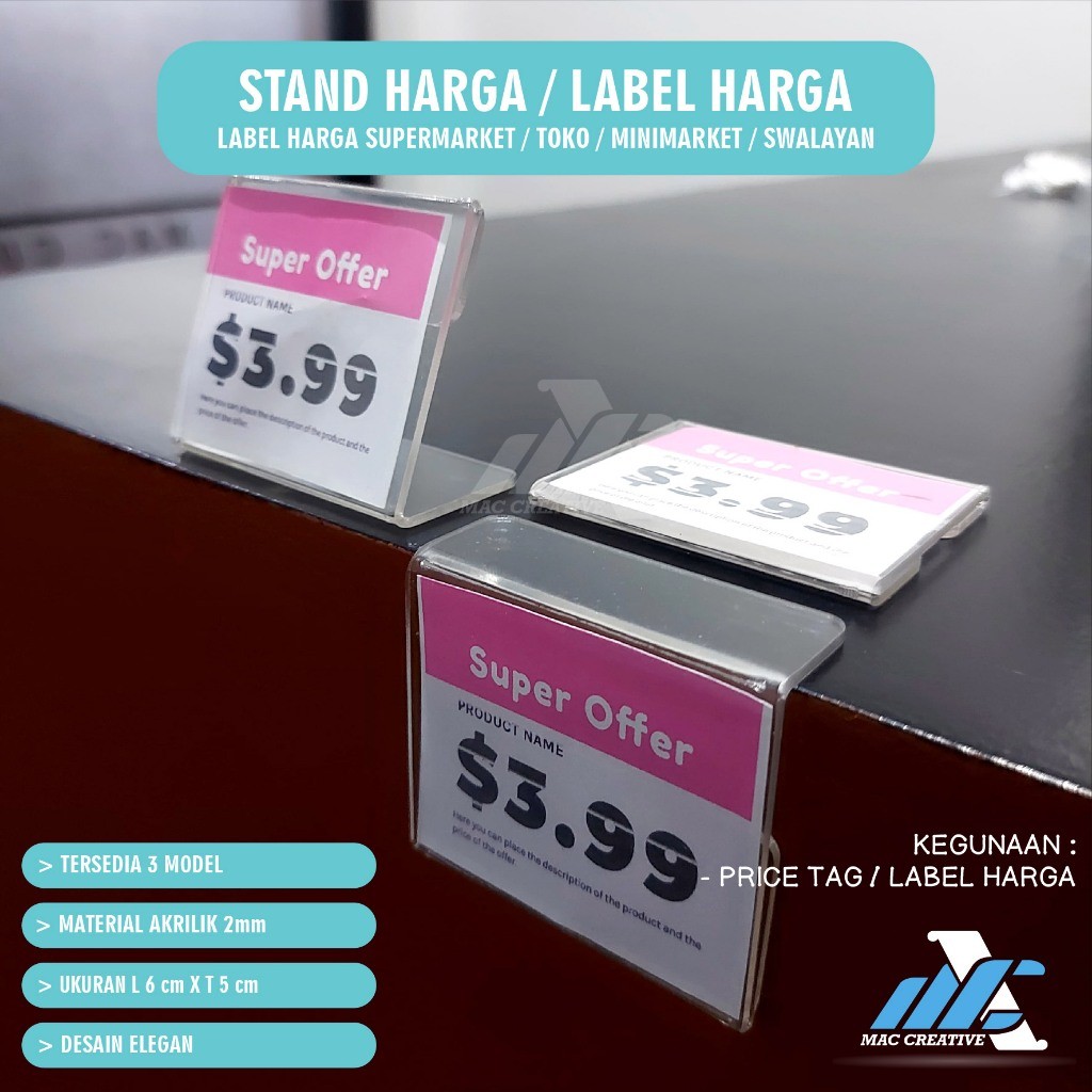 

Label Display Harga Acrylic / Akrilik Product Price Tag / Tag Card Slip Minimarket / 5cm x 6cm