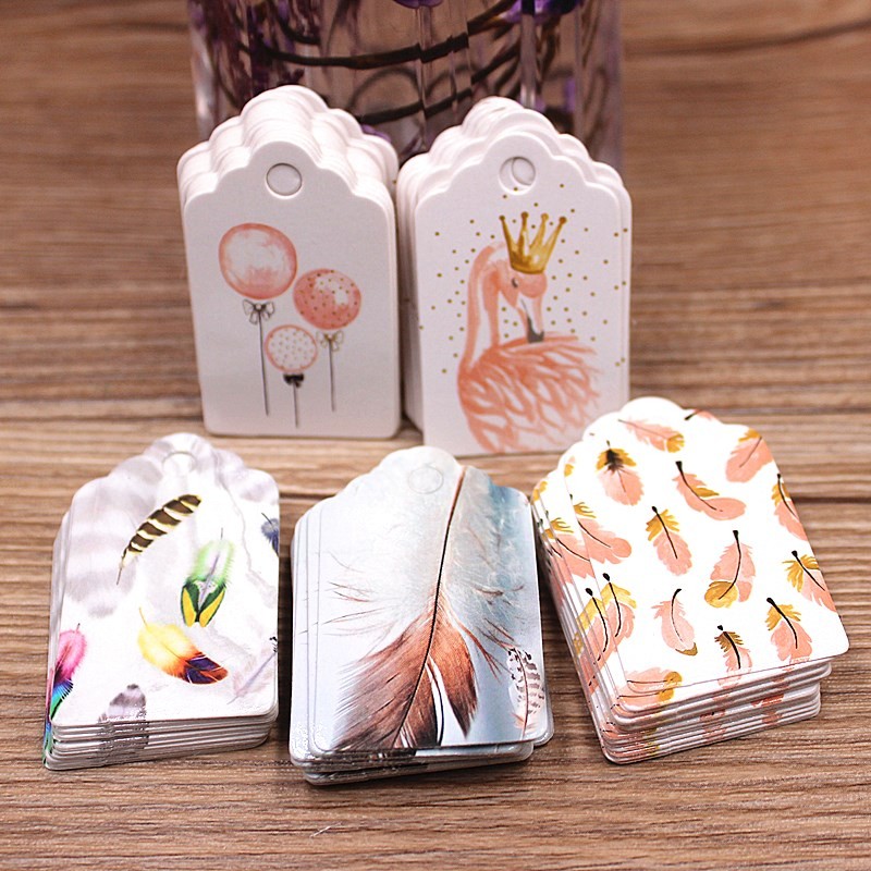 

Parcking tag Scallop shape 5x3cm 100 tag white color wedding candy gift tags Feathers pattern decoration hang tag party suppile