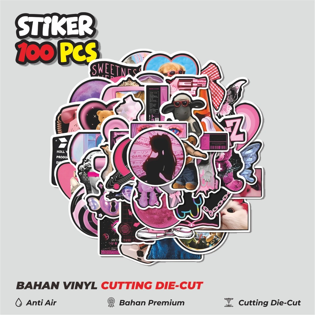 

Terbaru! 50 pcs Stiker Euramerican Hitam dan Pink Graffiti Dekorasi Lucu Kreatif untuk Notebook, Skateboard, HP