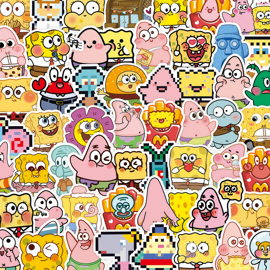 

100PCS Anime SpongeBob Stickers Cartoon Kawaii Laptop Phone Guitar Skateboard Decoration Graffiti Sticker Kids Book Gift Toy
