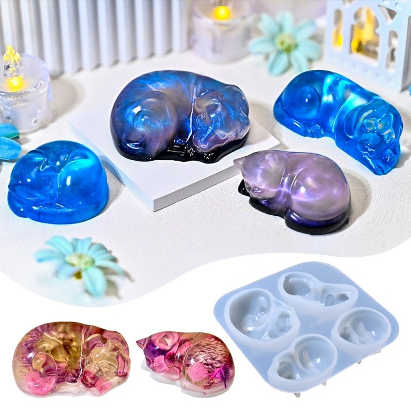 

New Sleeping Cat Dog Ornament Silicone Mold DIY Pet Series Candle Aroma Plaster Resin Molds Mousse Cake Decoration Baking Mould