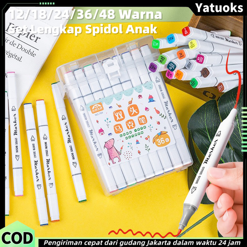 

Spidol Berbasis Minyak Ujung Ganda Set Lengkap Spidol Anak 12-48 Warna Pensil Cat Air Set Warna Spidol tahan air