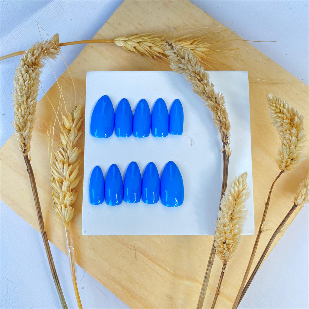 [FREE LEM] Press on nails warna biru| Fake nails| Nail art| Kuku palsu nail art| Kuku palsu + lem| N