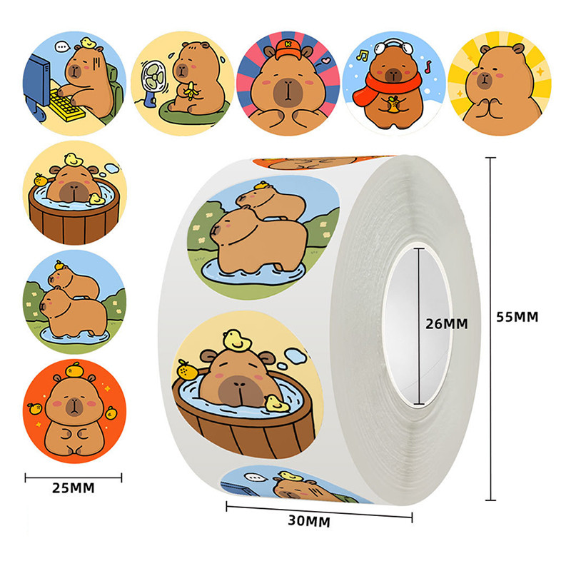 

500 Pcs/roll Cartoon Capybara Animal Stickers Cute Reward Sticker Notebook Suitcase Laptop Stickers Decal